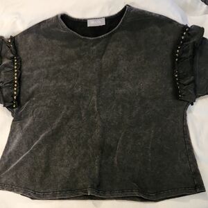 Black Wash Ruffled With Gold Studs Sleeve Top NWOT SIZE SMALL